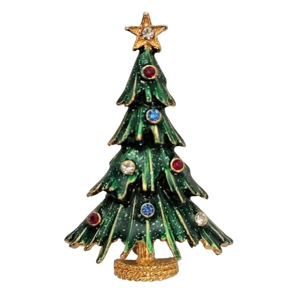 Eisenberg Ice Green Enamel Multi Color Rhinestone Christmas Tree Brooch Pin E253 - Picture 3 of 12